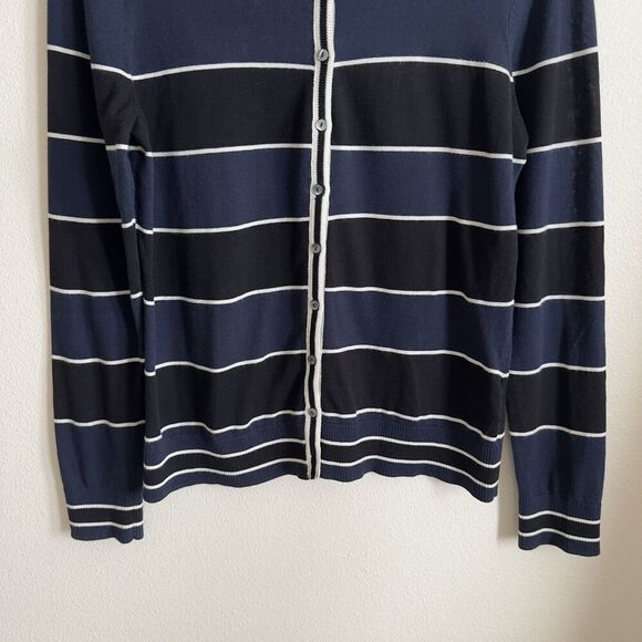 Brooks Brothers Sweater Womens Large Navy Striped Button Up Cotton Preppy Office - Picture 3 of 13
